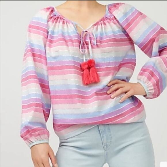 J Crew metallic pastel striped Peasant top - Picture 1 of 7